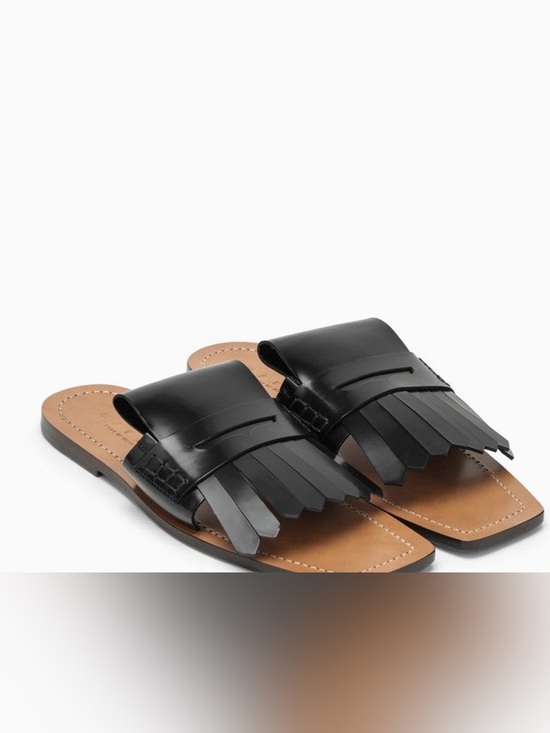 Marni Shoes - Marni Black Leather Fringe Slide Mules